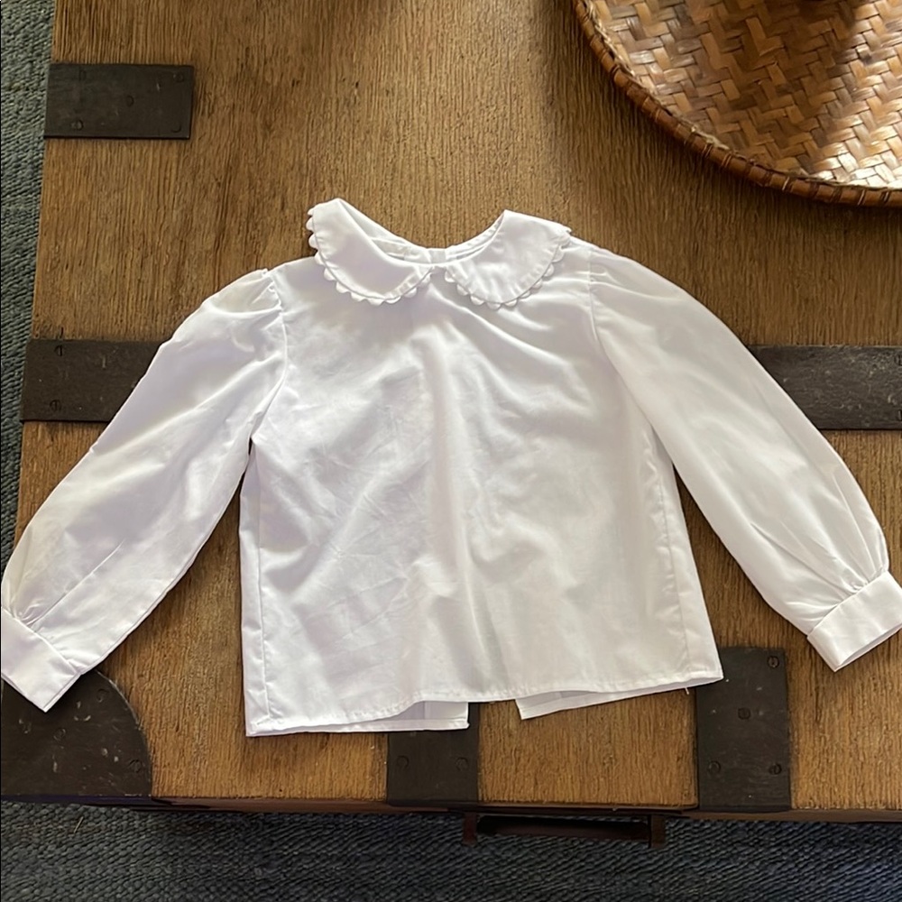 White Blouse with Balloon Sleeves and High Neckline
